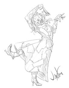 Digital pencil sketch of Scraps, the patchwork girl of Oz in a silly pose.